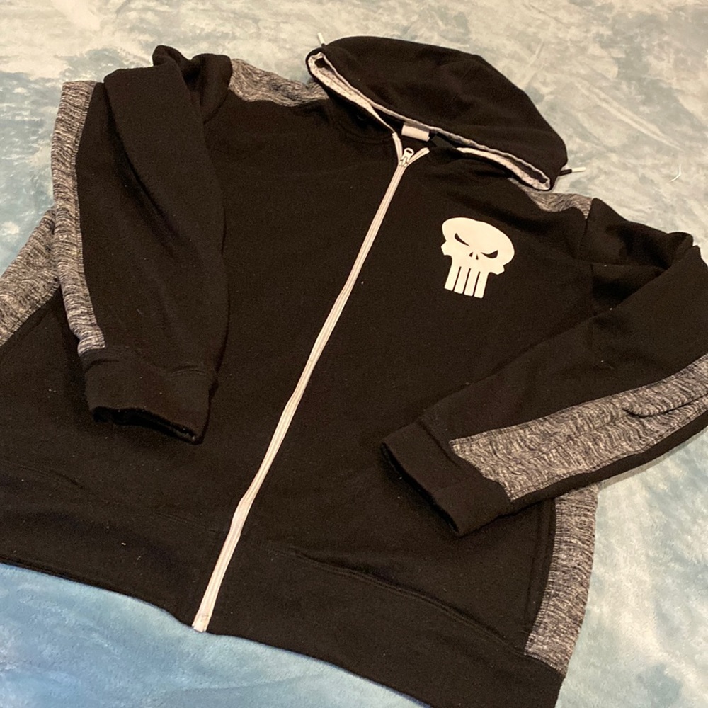 Mens XL Marvel Punisher black zip up hoodie